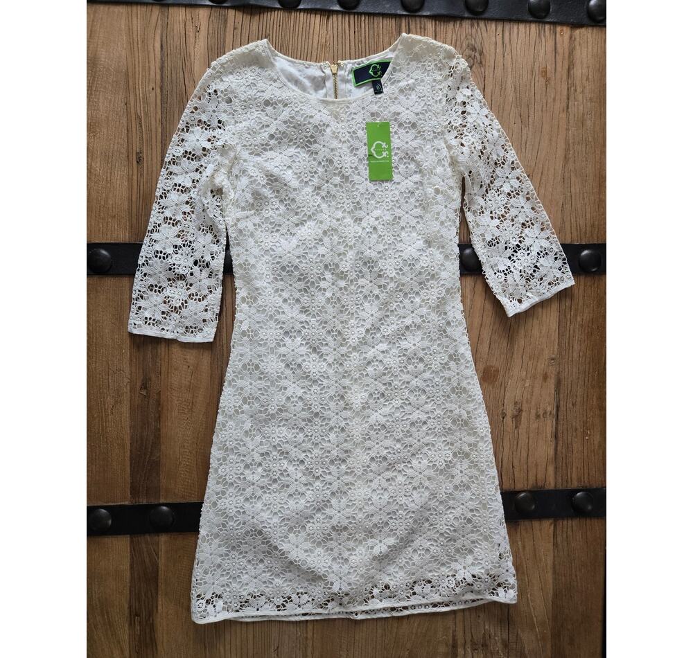 C. Wonder 3/4 Sleeve White Lace Knee Length Dress sz 0 New
